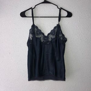 Navy blue lace silk top